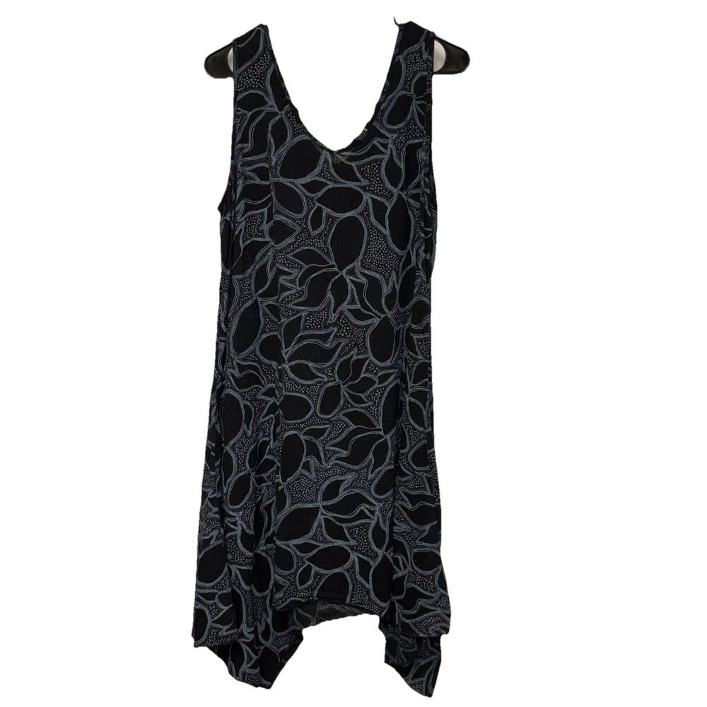 Sun Moda Shift Dress Beach Vacation Cruise Summer L Black Floral Cotton Pullover